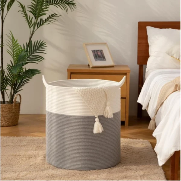 Cotton 12x14 Inch- 1 Pcs Storage Basket For Clothes (Gray-White) - Image 3