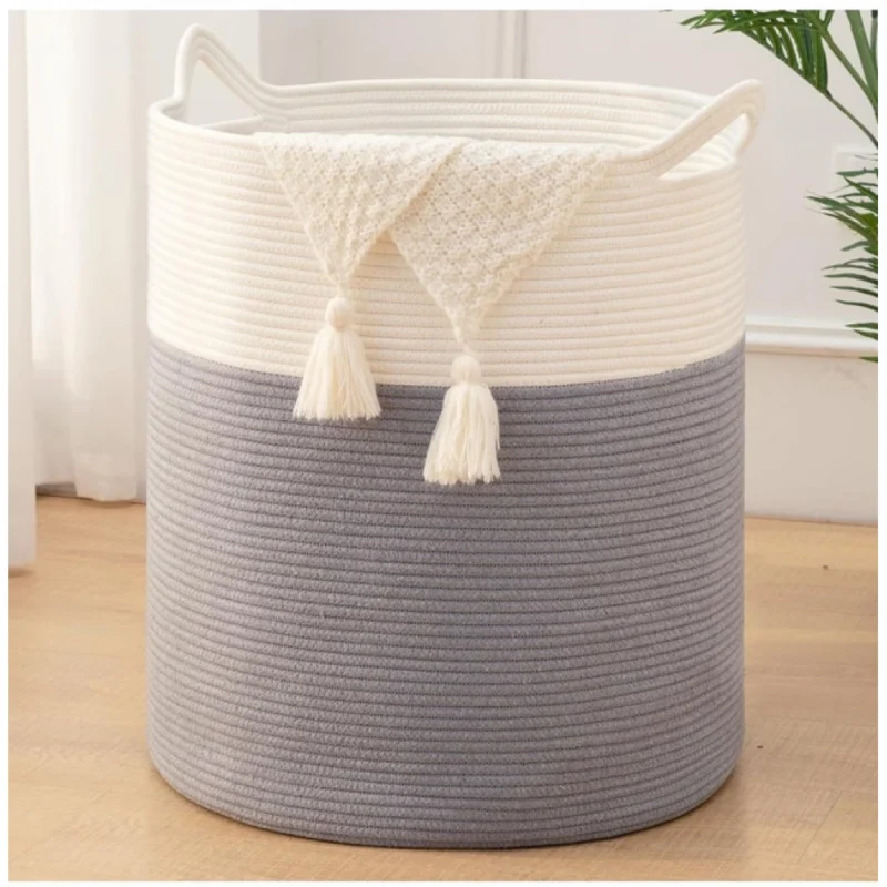 Alternative view of Cotton 12x14 Inch- 1 Pcs Storage Basket For Clothes (Gray-White)