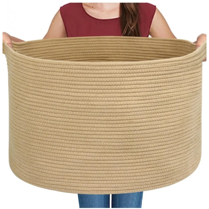 Cotton 14x12 Inch Pack of 1 Storage Basket For Clothes (Beige)