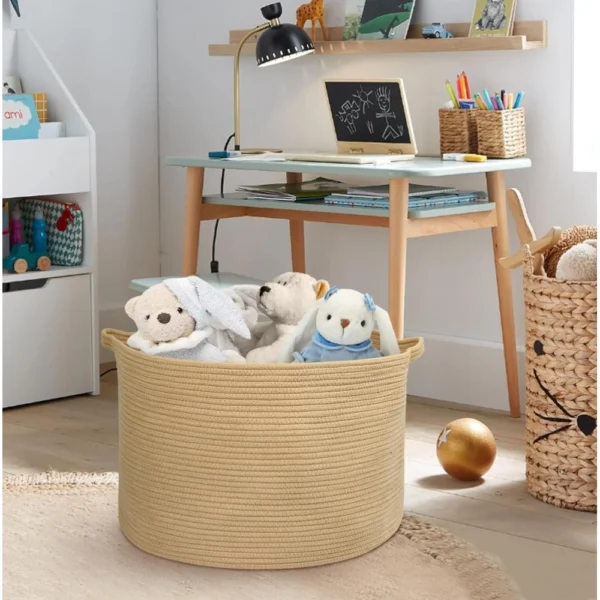 Cotton 14x12 Inch Pack of 1 Storage Basket For Clothes (Beige) - Image 3