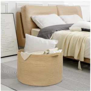 Alternative view of Cotton 14x12 Inch Pack of 1 Storage Basket For Clothes (Beige)