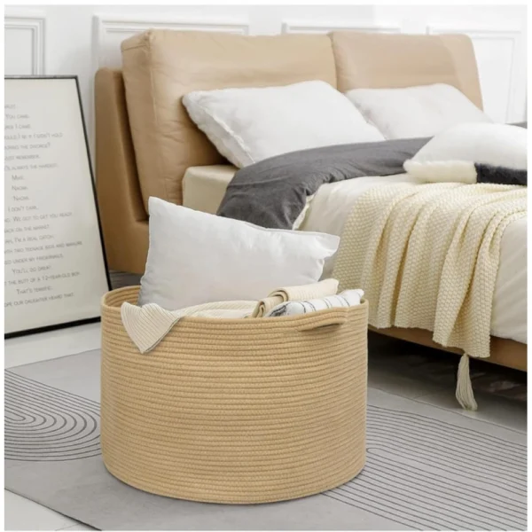 Cotton 14x12 Inch Pack of 1 Storage Basket For Clothes (Beige) - Image 2