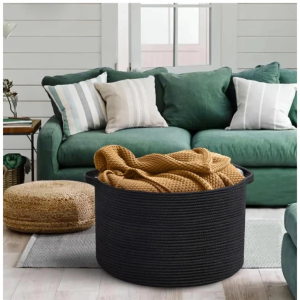 Cotton 14x12 Inch Pack of 1 Storage Basket For Clothes (Black) - Image 3
