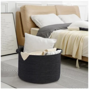 Alternative view of Cotton 14x12 Inch Pack of 1 Storage Basket For Clothes (Black)