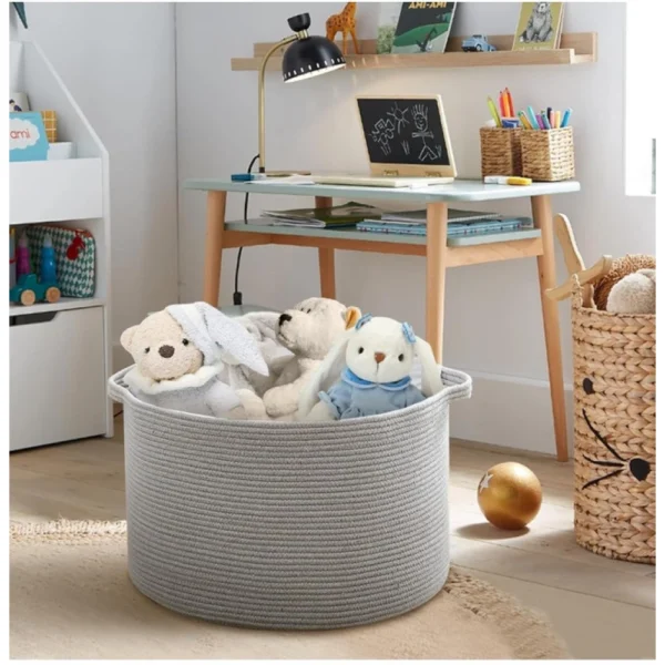 Cotton 14x12 Inch Pack of 1 Storage Basket For Clothes (Gray) - Image 4