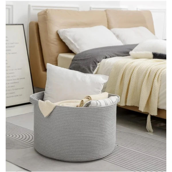 Cotton 14x12 Inch Pack of 1 Storage Basket For Clothes (Gray) - Image 3
