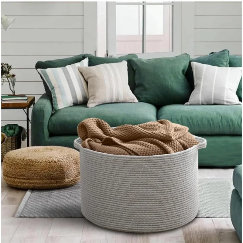 Alternative view of Cotton 14x12 Inch Pack of 1 Storage Basket For Clothes (Gray)