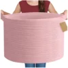 Cotton 14x12 Inch Pack of 1 Storage Basket For Clothes (Pink)