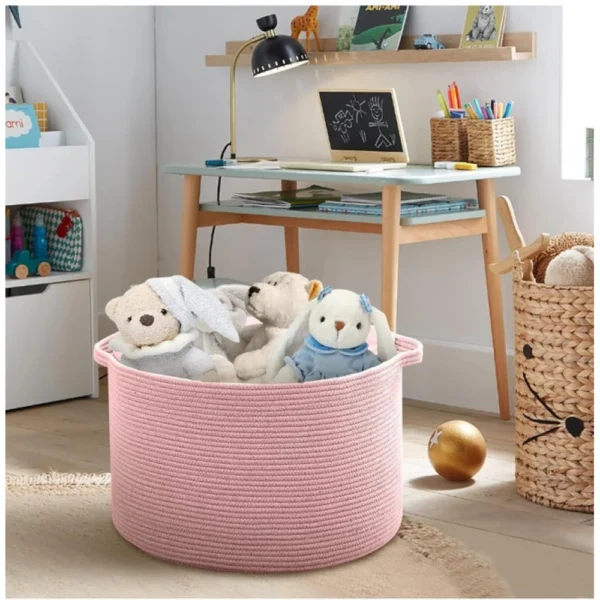 Cotton 14x12 Inch Pack of 1 Storage Basket For Clothes (Pink) - Image 4