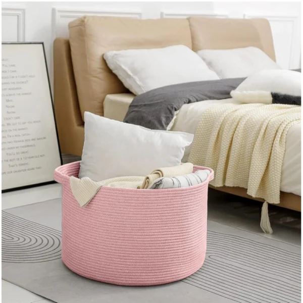 Cotton 14x12 Inch Pack of 1 Storage Basket For Clothes (Pink) - Image 3