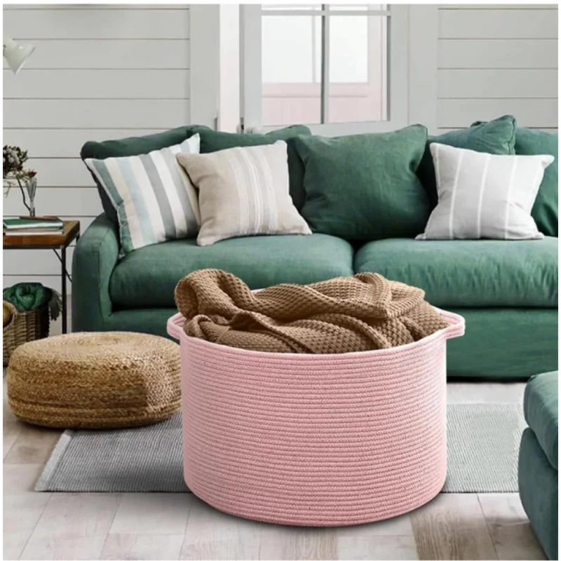 Alternative view of Cotton 14x12 Inch Pack of 1 Storage Basket For Clothes (Pink)