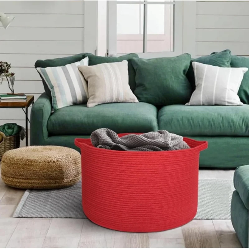 Alternative view of Cotton 14x12 Inch Pack of 1 Storage Basket For Clothes (Red)