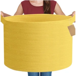 Cotton 14x12 Inch Pack of 1 Storage Basket For Clothes (Yellow)