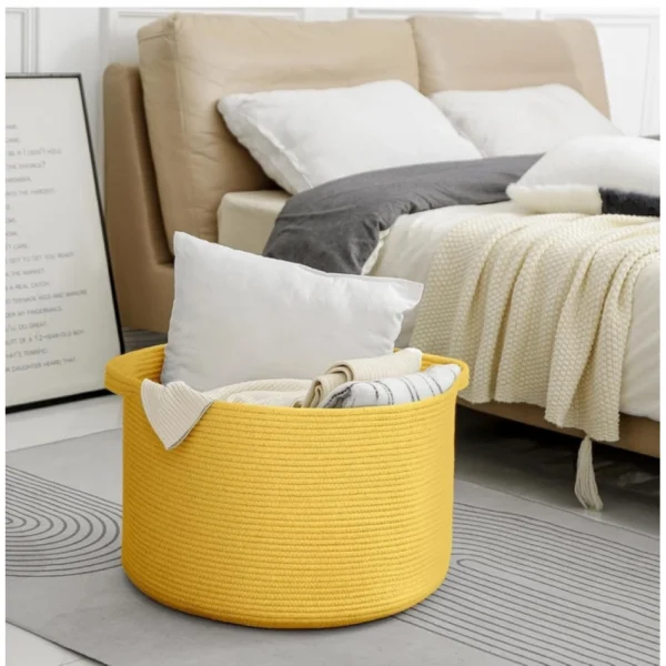Cotton 14x12 Inch Pack of 1 Storage Basket For Clothes (Yellow) - Image 4