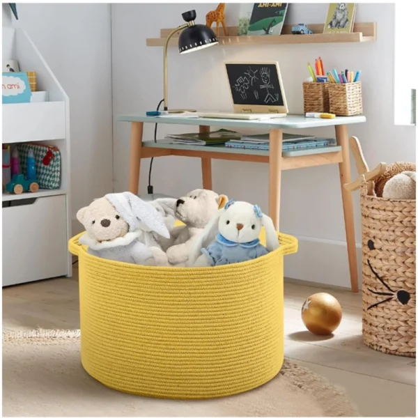 Cotton 14x12 Inch Pack of 1 Storage Basket For Clothes (Yellow) - Image 3