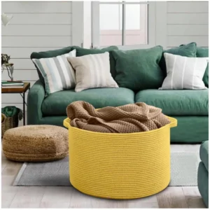 Alternative view of Cotton 14x12 Inch Pack of 1 Storage Basket For Clothes (Yellow)