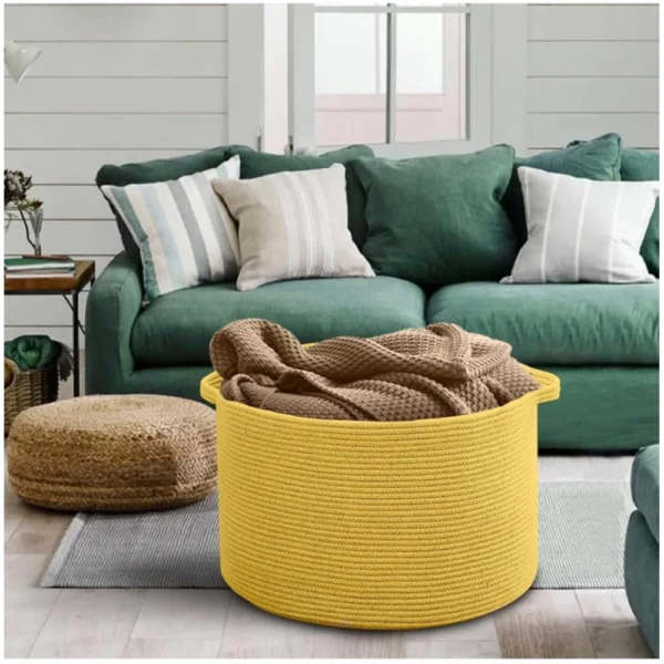 Cotton 14x12 Inch Pack of 1 Storage Basket For Clothes (Yellow) - Image 2