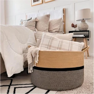 Alternative view of Cotton Dori 16x14 Inch Storage Basket For Clothes (Beige-Beige Black)