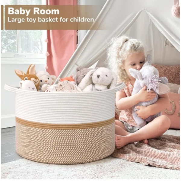 Cotton Dori 16x14 Inch Storage Basket For Clothes (White-Beige White) - Image 4