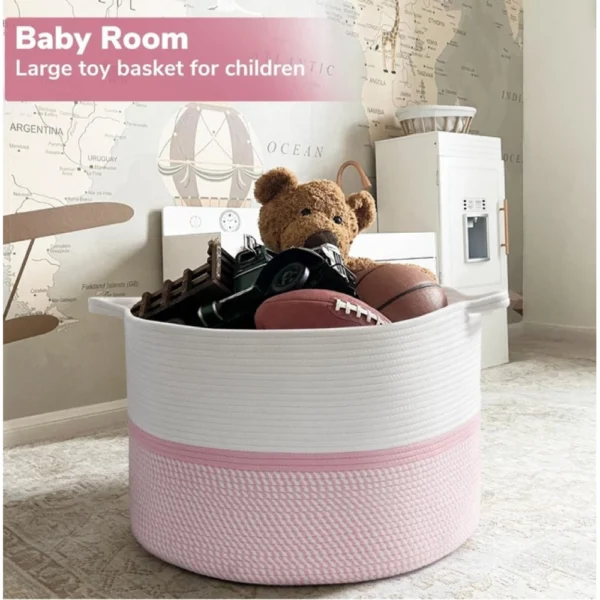 Cotton Dori 16x14 Inch Storage Basket For Clothes (White-Pink White) - Image 2