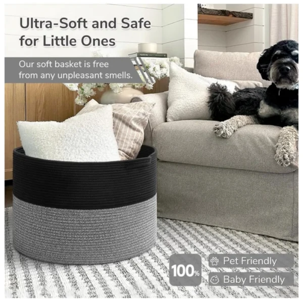 Cotton 16x14 Inch Pack of 1 Storage Basket For Clothes (Black) - Image 4