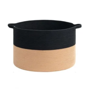 Alternative view of Cotton 16x14 Inch Pack of 1 Storage Basket For Clothes (Black-Beige)