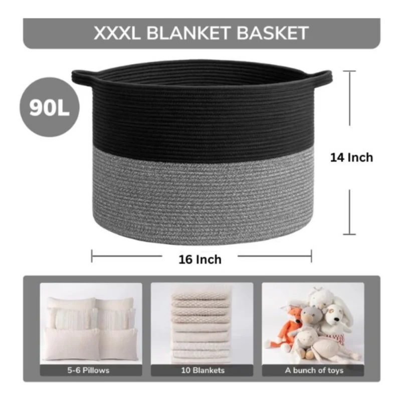 Alternative view of Cotton Kidi-16x14 Inch Pack of 1 Storage Basket For Clothes (Black-Black Kidi)