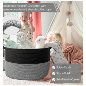 Cotton Kidi-16x14 Inch Pack of 1 Storage Basket For Clothes (Black-Black Kidi)