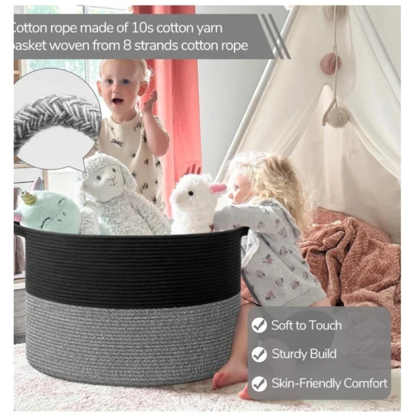 Cotton Kidi-16x14 Inch Pack of 1 Storage Basket For Clothes (Black-Black Kidi)