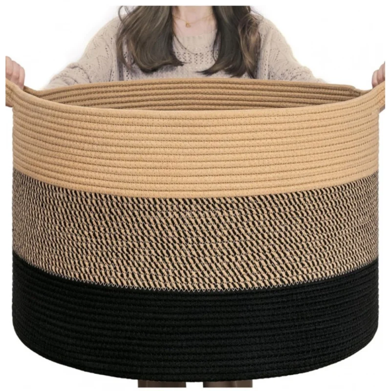 Cotton Mix 16x14 Inch Pack of 1 Storage Basket For Clothes (Multicolor)