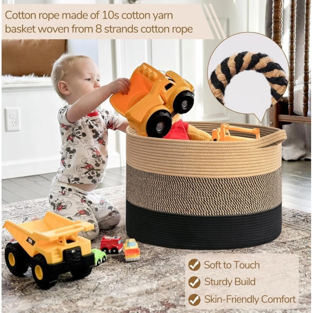 Cotton Mix 16x14 Inch Pack of 1 Storage Basket For Clothes (Multicolor) - Image 3