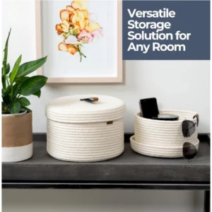 Alternative view of Cotton 2 Pcs Set Roti Box Storage Basket With Lid (White)