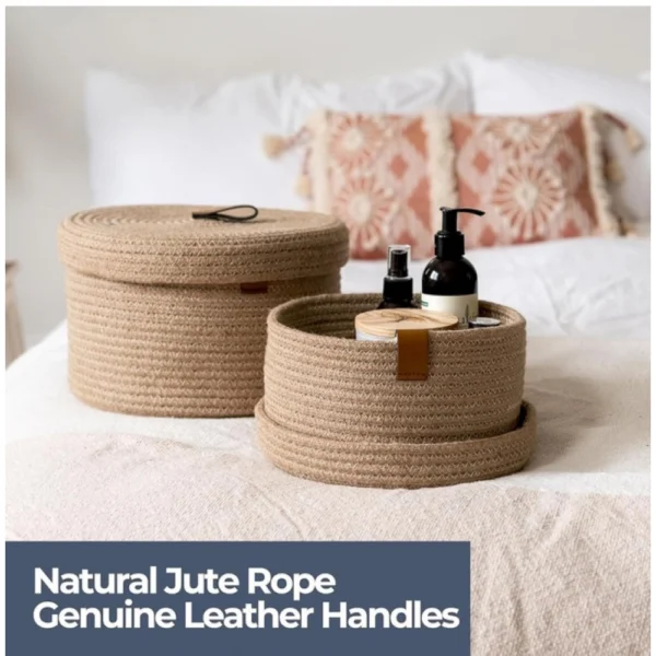 Cotton 3 Pcs Set Roti Box Storage Basket With Lid (Beige) - Image 4