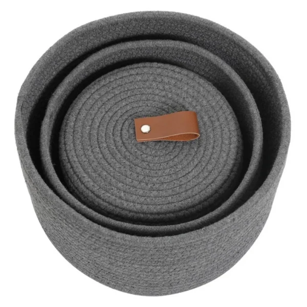 Cotton 3 Pcs Set Roti Box Storage Basket With Lid (Gray) - Image 3