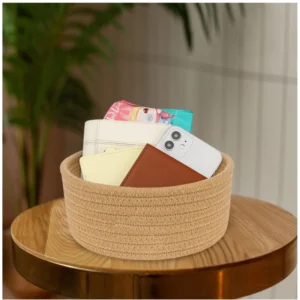 Alternative view of Cotton 8x3 Inch Round 1 Pcs Bedside Organizer (Beige)