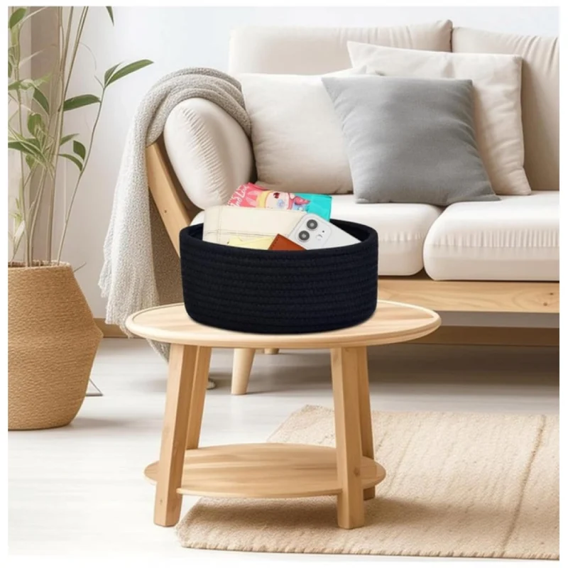 Alternative view of Cotton 8x3 Inch Round 1 Pcs Bedside Organizer (Black)