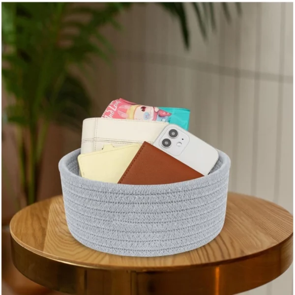 Cotton 8x3 Inch Round 1 Pcs Bedside Organizer (Gray) - Image 4