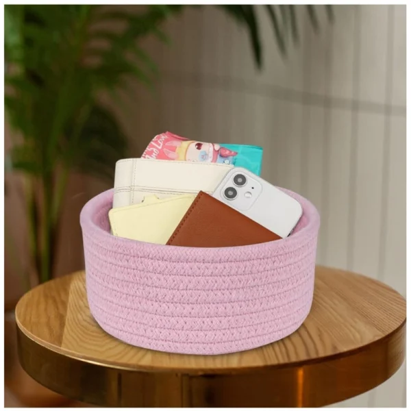 Cotton 8x3 Inch Round 1 Pcs Bedside Organizer (Pink) - Image 3