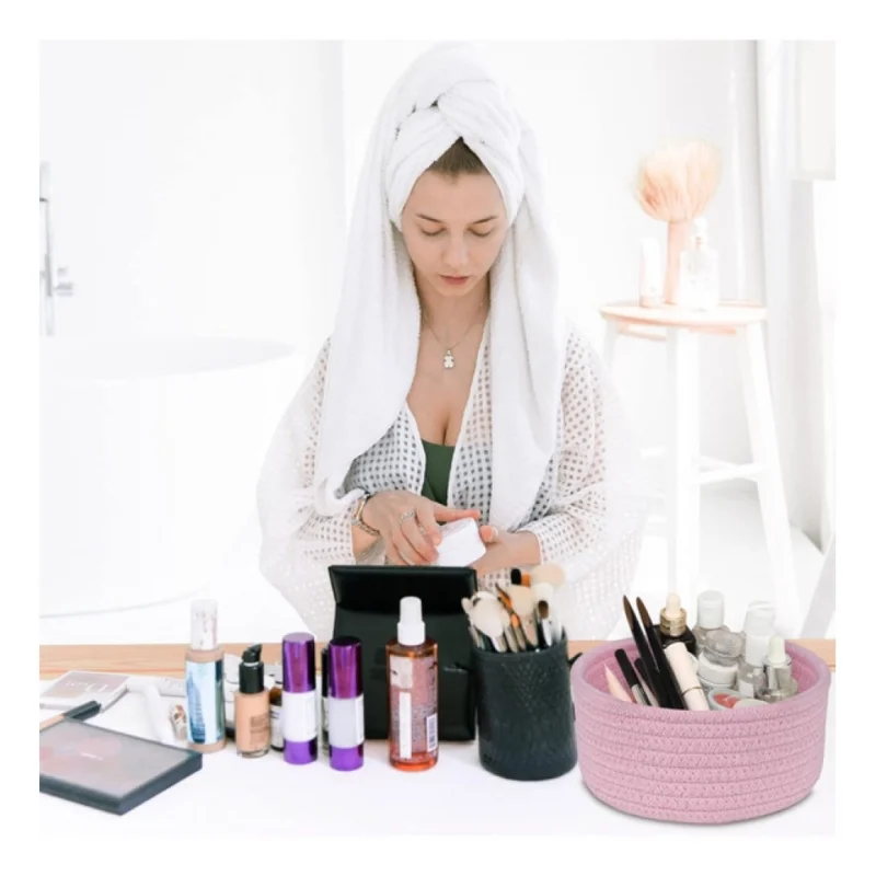 Alternative view of Cotton 8x3 Inch Round 1 Pcs Bedside Organizer (Pink)