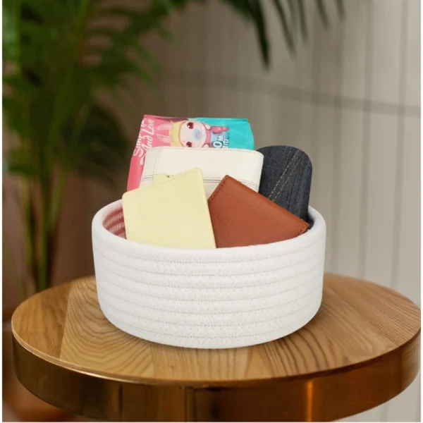 Cotton 8x3 Inch Round 1 Pcs Bedside Organizer (White) - Image 4