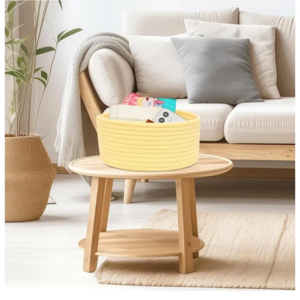 Cotton 8x3 Inch Round 1 Pcs Bedside Organizer (Yellow) - Image 4