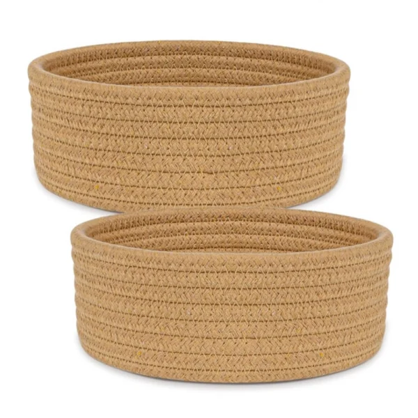 Cotton 8x3 Inch Round 2 Set Bedside Organizer (Beige) - Image 4