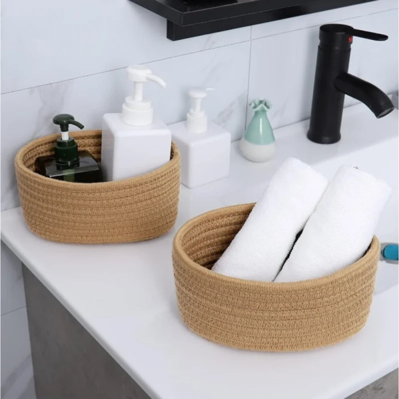 Alternative view of Cotton 8x3 Inch Round 2 Set Bedside Organizer (Beige)