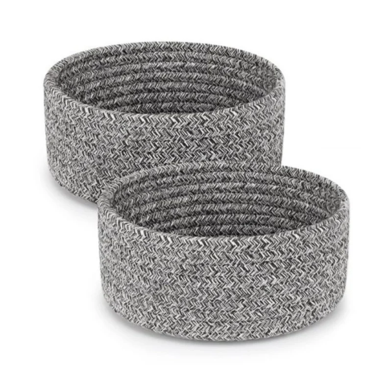 Cotton 8x3 Inch Kidi Round 2 Set Bedside Organizer (Black)