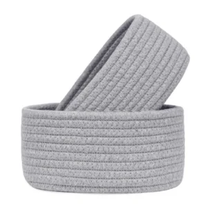 Cotton 8x3 Inch Round 2 Set Bedside Organizer (Gray)