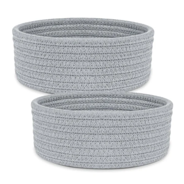 Cotton 8x3 Inch Round 2 Set Bedside Organizer (Gray) - Image 4