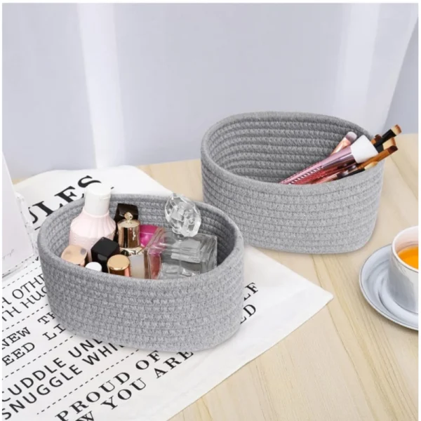 Cotton 8x3 Inch Round 2 Set Bedside Organizer (Gray) - Image 3