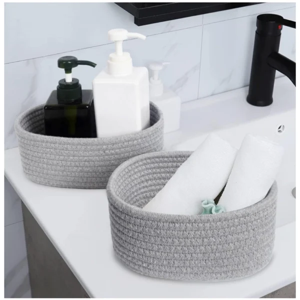 Cotton 8x3 Inch Round 2 Set Bedside Organizer (Gray) - Image 2