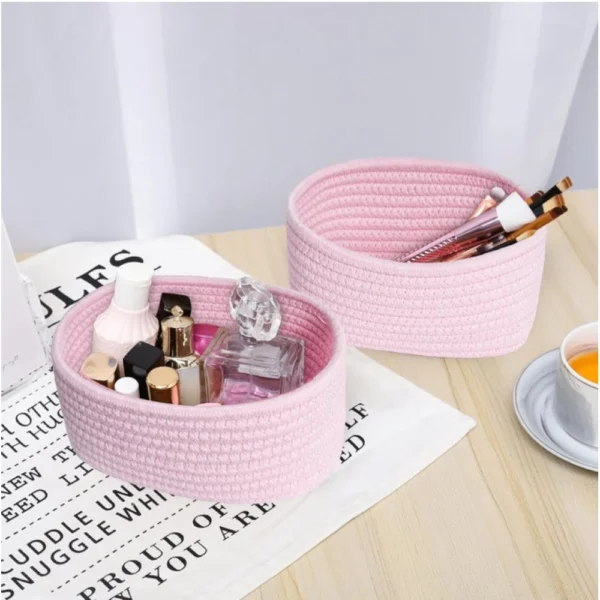 Cotton 8x3 Inch Round 2 Set Bedside Organizer (Pink) - Image 4