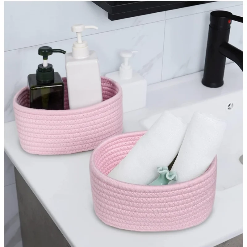 Alternative view of Cotton 8x3 Inch Round 2 Set Bedside Organizer (Pink)